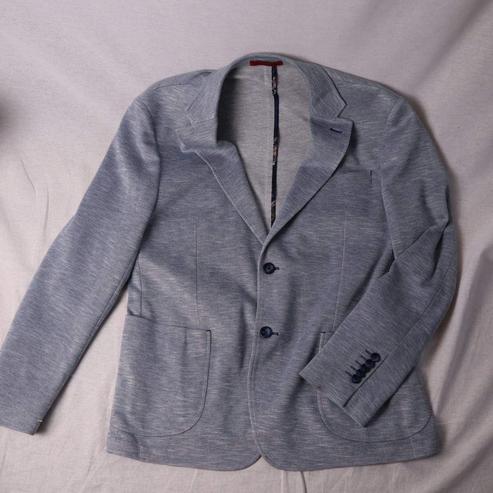7 Downie St Couture Jackson Blue Micro Pattern Knit Blazer Sport Coat Mens 40R